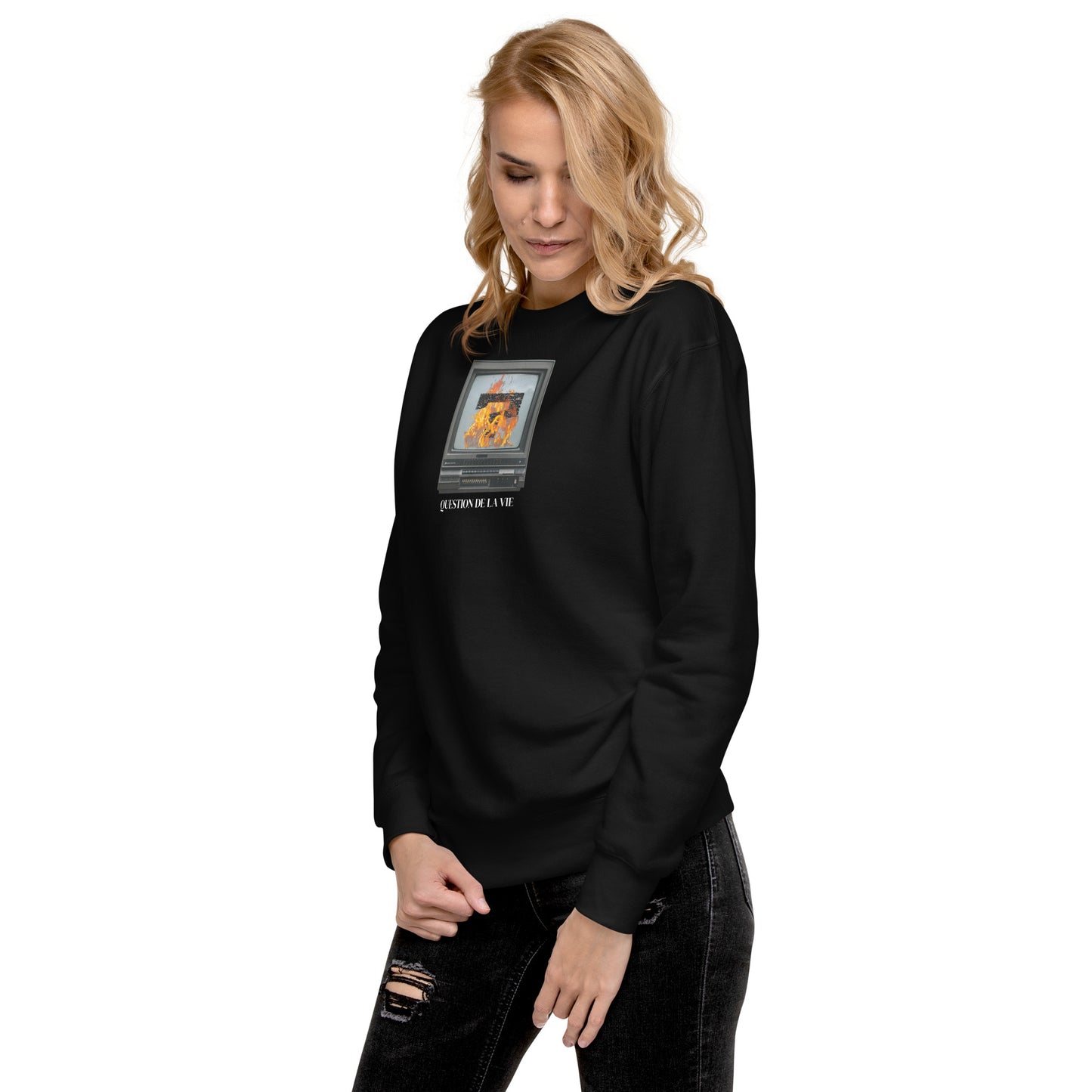 "THE TV'S ON FIRE.." - Relaxed fit Sweatshirt, Black
