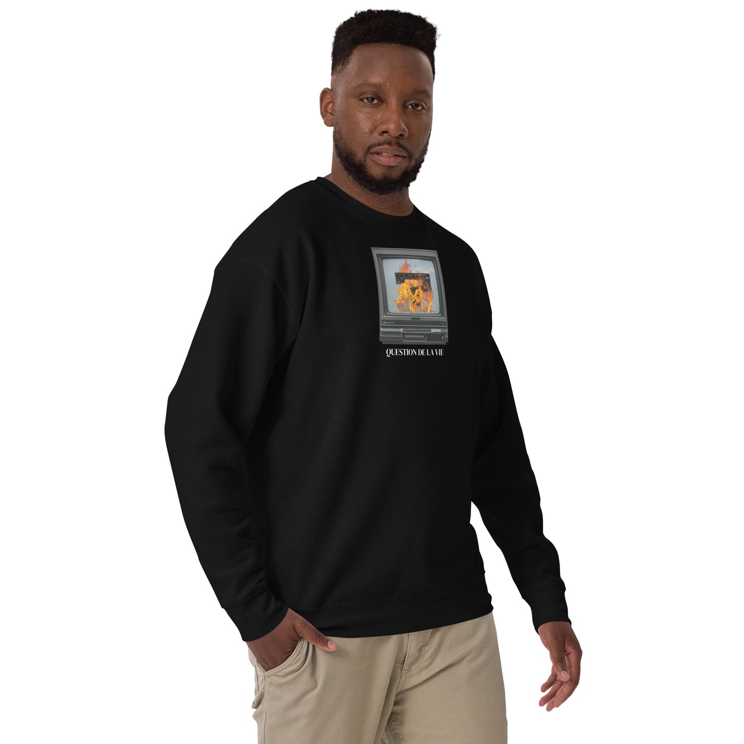 "THE TV'S ON FIRE.." - Relaxed fit Sweatshirt, Black
